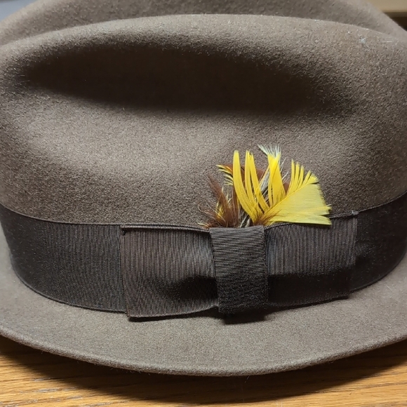 Brown Fedora Hat with Feather Accent - Picture 2 of 6
